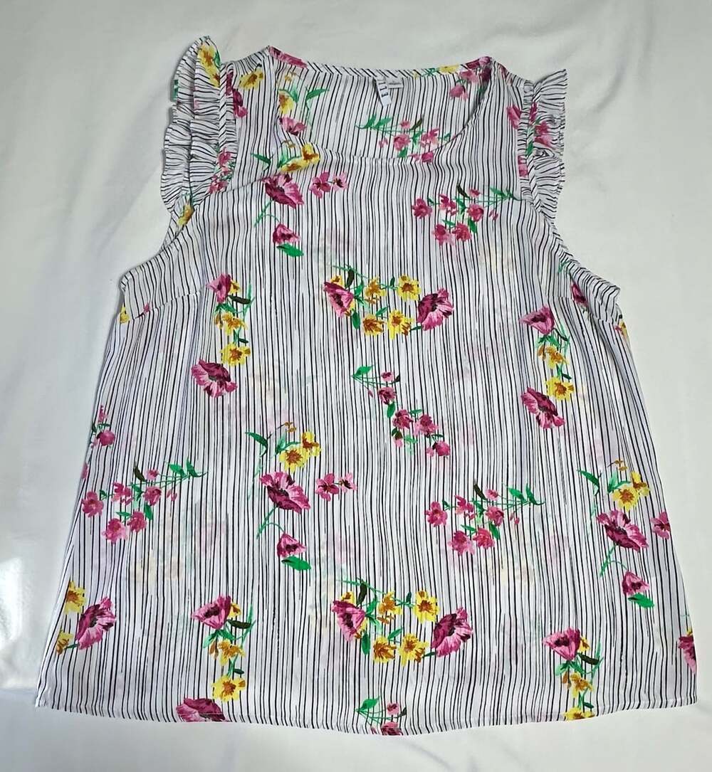 Elle Floral Stripe Ruffle Sleeveless Top Size L
